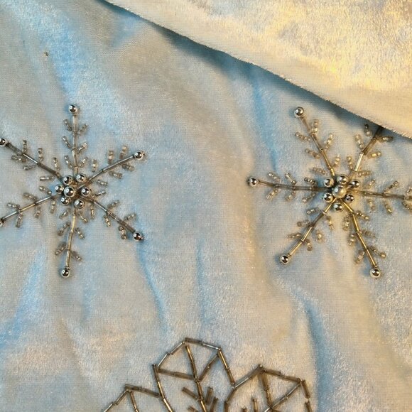Blue velvet Christmas Stocking Beaded Silver Snowflakes - Picture 6 of 7